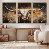 25265572-MGV-CV-36X24-Longhorn Bull Wall Art – Rustic Western Texas Steer Canvas Print, Textured Animal Painting for Home, Office, Man Cave or Farmhouse