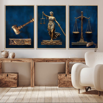 91629053-MGV-CV-36X24-Lady Justice Wall Art – Golden Gavel and Scales Canvas Print, Elegant Legal Office Decor for Lawyers, Judges, Courtroom or Study