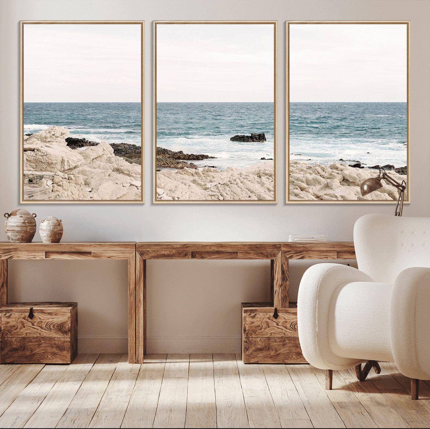 25481980-MGV-CV-36X24-Ocean Coastal Wall Art – Rocky Shoreline and Waves Canvas Print, Serene Beach Landscape Decor for Living Room, Bedroom, or Office