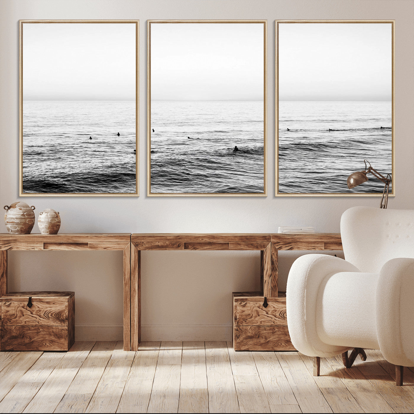 47208268-MGV-CV-36X24-Surfer Ocean Wall Art – Black and White Coastal Canvas Print, Minimalist Surfing Seascape Decor for Living Room, Bedroom, or Beach