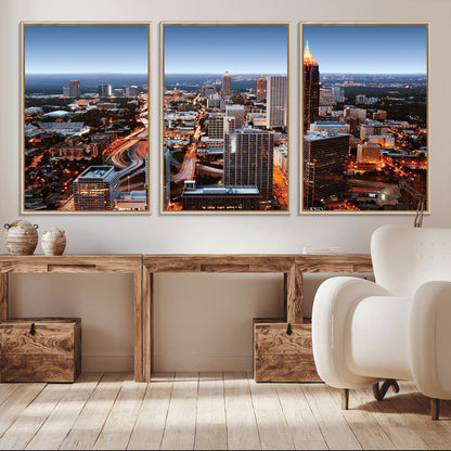 25096967-MGV-CV-36X24-Atlanta Skyline Wall Art – Vibrant Cityscape Canvas Print, Modern Night Lights Urban Decor for Office, Living Room, or Apartment