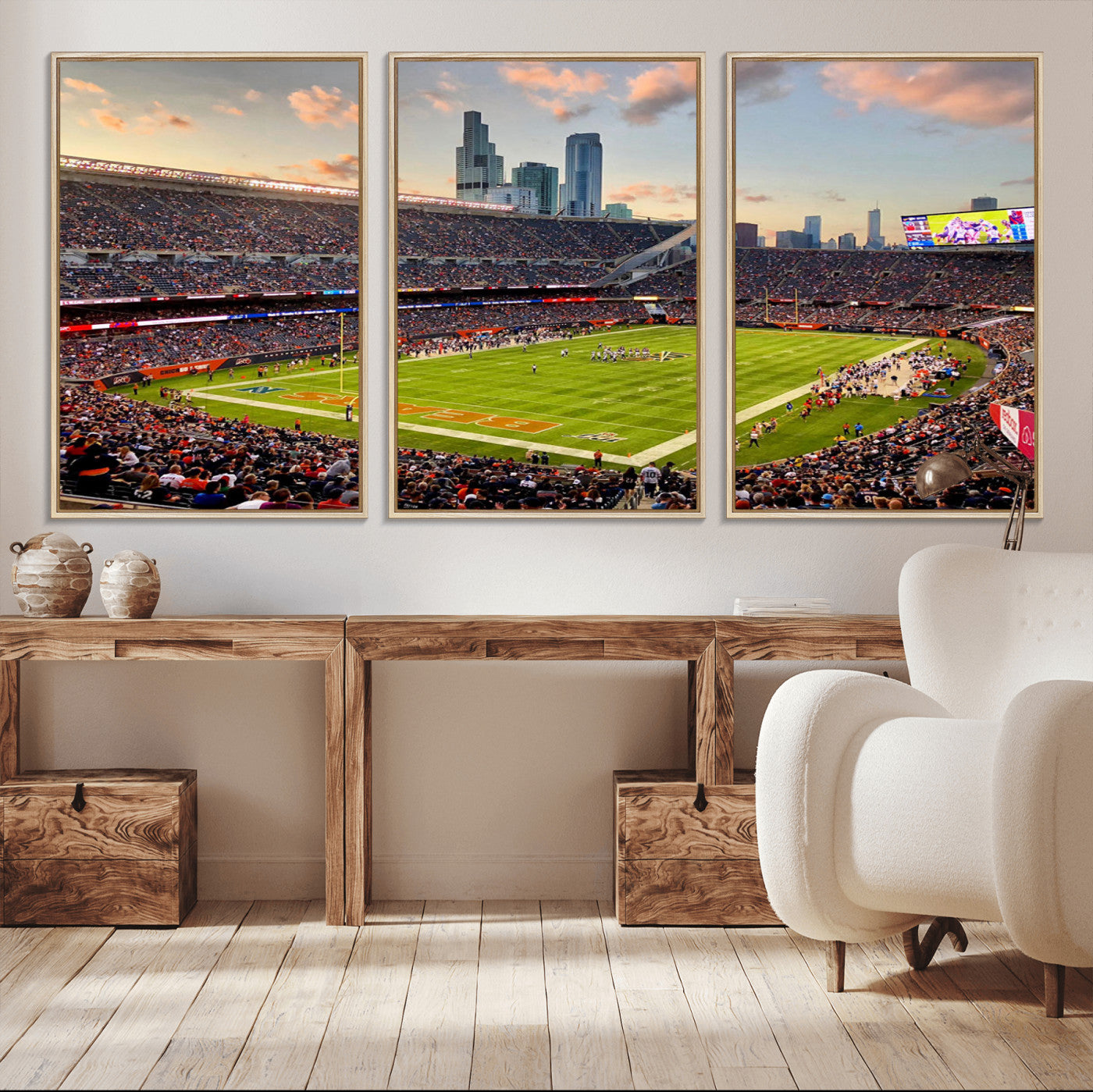 55377093-MGV-CV-36X24-Soldier Field Wall Art – Panoramic Chicago Bears Football Stadium Canvas Print, Game Day Sports Decor for Man Cave, Bar, Office,