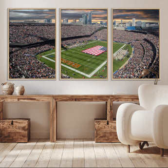 98106777-MGV-CV-36X24-Soldier Field Wall Art – Chicago Bears Stadium Canvas Print with American Flag, Game Day Football Decor for Man Cave, Bar, or