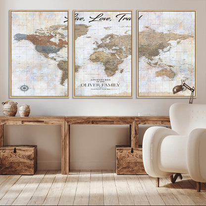 43924907-MGV-CV-36X24-Live Love Travel Wall Art – Neutral World Map Canvas Print, Rustic Adventure Decor for Home, Office or Living Room, Unique Gift