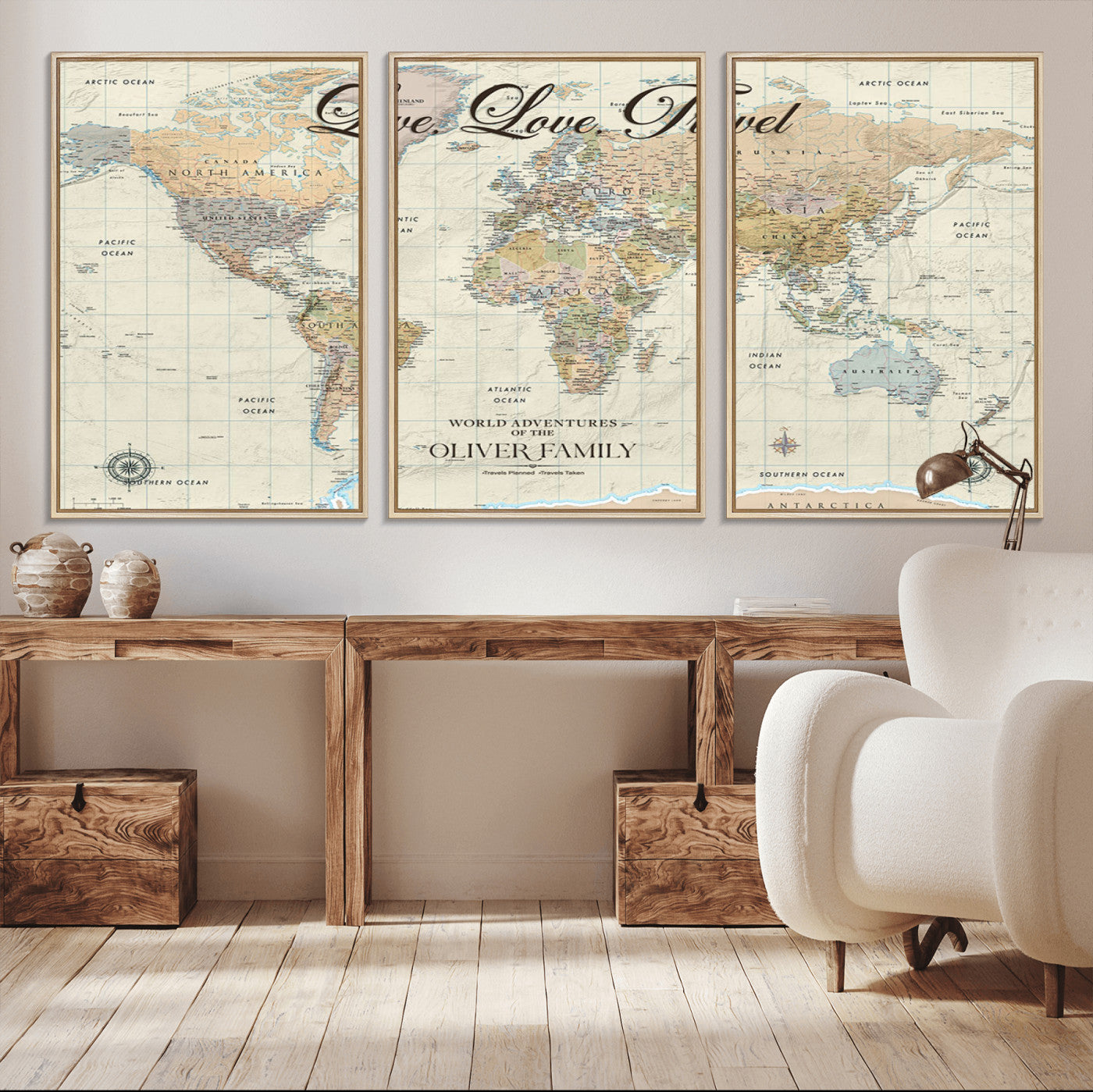 19479008-MGV-CV-36X24-Live Love Travel Wall Art – Detailed World Map Canvas Print, Adventure Decor for Living Room, Office or Bedroom, Travel Gift for