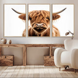 637908607-MGV-FC-93X47-3P_Black-Highland Cow Wall Art Print – Rustic Farmhouse Animal Portrait, Scottish Highland Cattle Canvas, Modern Country Wall Decor for