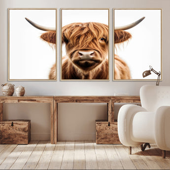 637908607-MGV-FC-93X47-3P_Black-Highland Cow Wall Art Print – Rustic Farmhouse Animal Portrait, Scottish Highland Cattle Canvas, Modern Country Wall Decor for