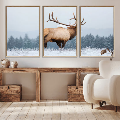 85177251-MGV-CV-36X24-Elk Wall Art – Majestic Wildlife Canvas Print of Bull Elk Snowy Forest, Rustic Nature Decor for Living Room, Cabin, or Office