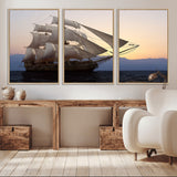 31270610-MGV-CV-36X24-Sailing Ship Wall Art – Sunset Seascape Canvas Print with Tall Ship at Sea, Nautical Ocean Decor for Living Room, Office, or