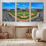 56213978-MGV-CV-36X24-Wrigley Field Baseball Stadium Canvas Wall Art – Packed Crowd Sports Stadium Print, City Skyline Baseball Field Canvas for Game