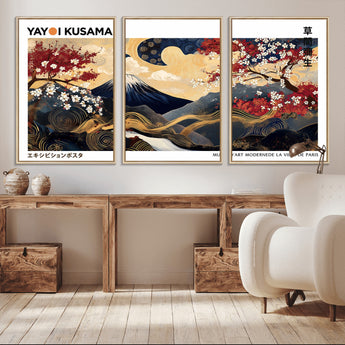 28945903-MGV-CV-36X24-Japanese Wall Art – Mount Fuji Canvas Print with Cherry Blossoms and Golden Wave Motifs, Traditional Asian Inspired Artwork for
