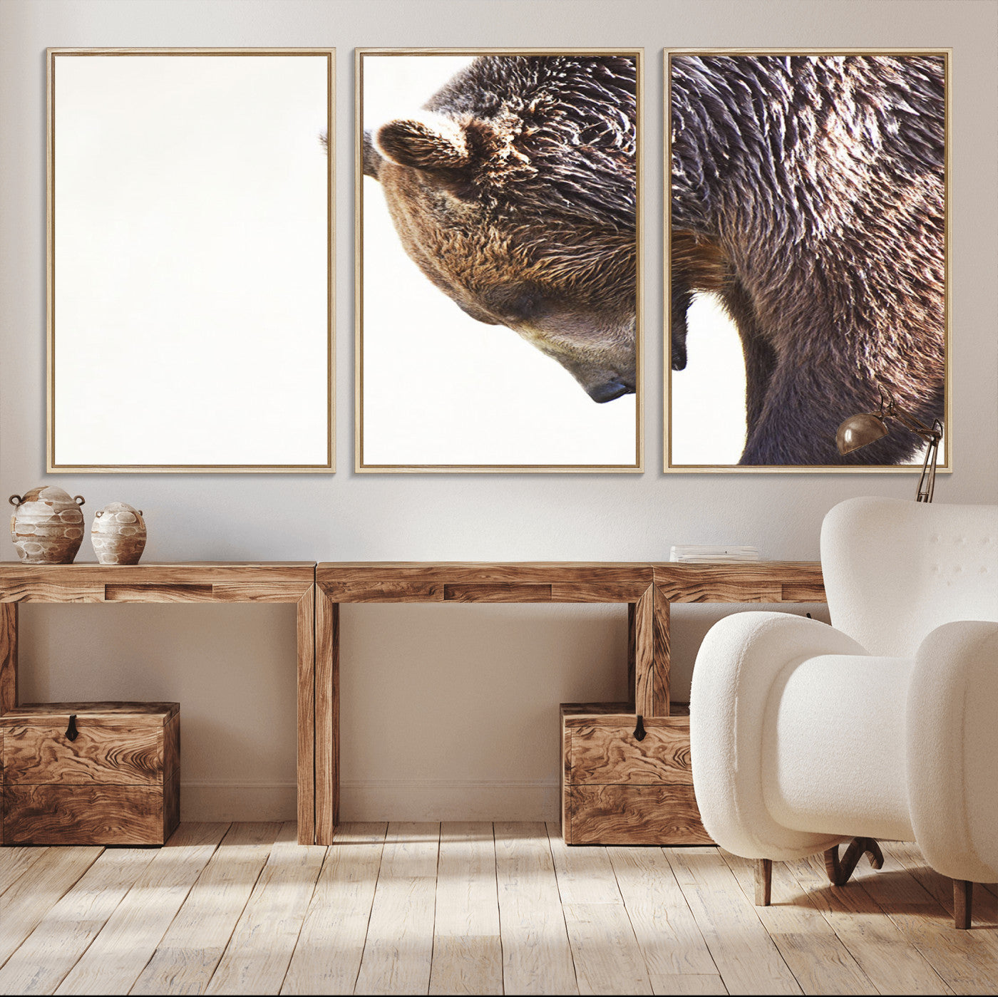 14405507-MGV-CV-36X24-Bear Wall Art – Wildlife Canvas Print with Rustic Animal Portrait and Minimalist Background, Nature Inspired Photography for