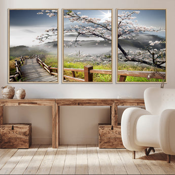 34632598CRY-MGV-CV-36X24-Sakura Cherry Blossom Pathway Canvas Wall Art – Tranquil Walk Through Blossoming Nature – Ready to Hang
