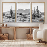97436PHN-MGV-CV-36X24-Desert Landscape Wall Art – Black and White Cactus and Mountain Canvas Print, Southwestern Nature Photography for Living Room,