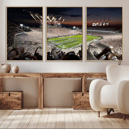 Penn-MGV-CV-36X24-Football Stadium Wall Art – Panoramic Night Game Canvas Print, Packed Crowd with Fireworks, Sports Decor for Office, Man Cave, Bar