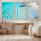 68127042-MGV-FC-60X30-3P_Natural-Beach Wall Art – Tropical Ocean Canvas Print, Clear Water and White Sand Photography Decor for Bedroom, Living Room, Office,