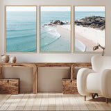 79395467-MGV-FC-60X30-3P_Natural-Coastal Wall Art – Aerial Beach Canvas Print, Ocean Waves and Sandy Shore Photography Decor for Bedroom, Living Room, Office,