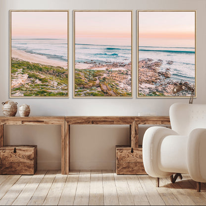 27332135-MGV-CV-36X24-Coastal Sunset Wall Art – Ocean Waves and Rocky Shore Canvas Print, Scenic Seaside Photography Decor for Bedroom, Living Room,