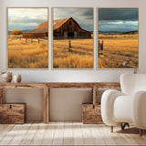 16480179-MGV-CV-36X24-Farmhouse Wall Art – Rustic Barn and Golden Field Canvas Print, Country Landscape Photography Decor for Bedroom, Living Room,