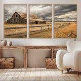 21991117-MGV-CV-36X24-Rustic Barn Wall Art – Weathered Farmhouse Canvas Print, Stormy Sky and Golden Field Photography Decor for Bedroom, Living Room,