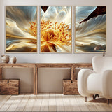 20862576-MGV-CV-36X24-Golden Abstract Flower Canvas Wall Art – Modern Botanical Bloom Print, Elegant Floral Artwork for Living Room, Bedroom, Office