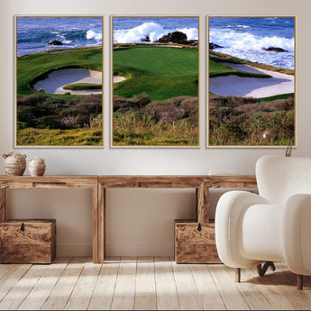 22776914-MGV-FC-60X30-3P_Natural-Golf Course Wall Art – Oceanfront Green Canvas Print, Coastal Pebble Beach Photography Sports Decor for Living Room, Office, Man