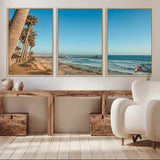 92568259-MGV-CV-36X24-California Beach Wall Art – Palm Tree Pier Canvas Print, Coastal Ocean Photography Seaside Decor for Living Room, Bedroom, Office,