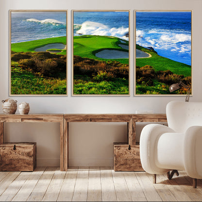 34181847-MGV-CV-36X24-Coastal Golf Course Wall Art – Panoramic Ocean Fairway Canvas Print, Scenic Sports Photography Decor for Office, Man Cave, Living