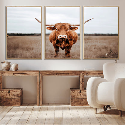 16316734-MGV-CV-36X24-Texas Longhorn Wall Art – Rustic Bull Portrait Canvas Print, Western Farmhouse Animal Photography Decor for Living Room, Office,