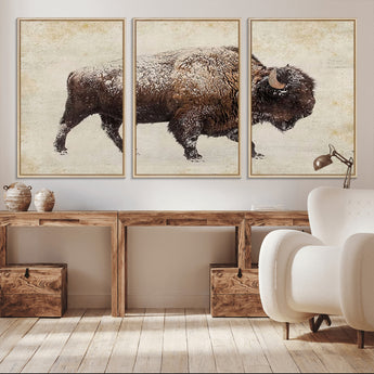54810031-MGV-CV-36X24-Western Wall Art – Snow Covered Bison Canvas Print, Rustic Wildlife Photography Decor for Bedroom, Living Room, Office, Lodge,