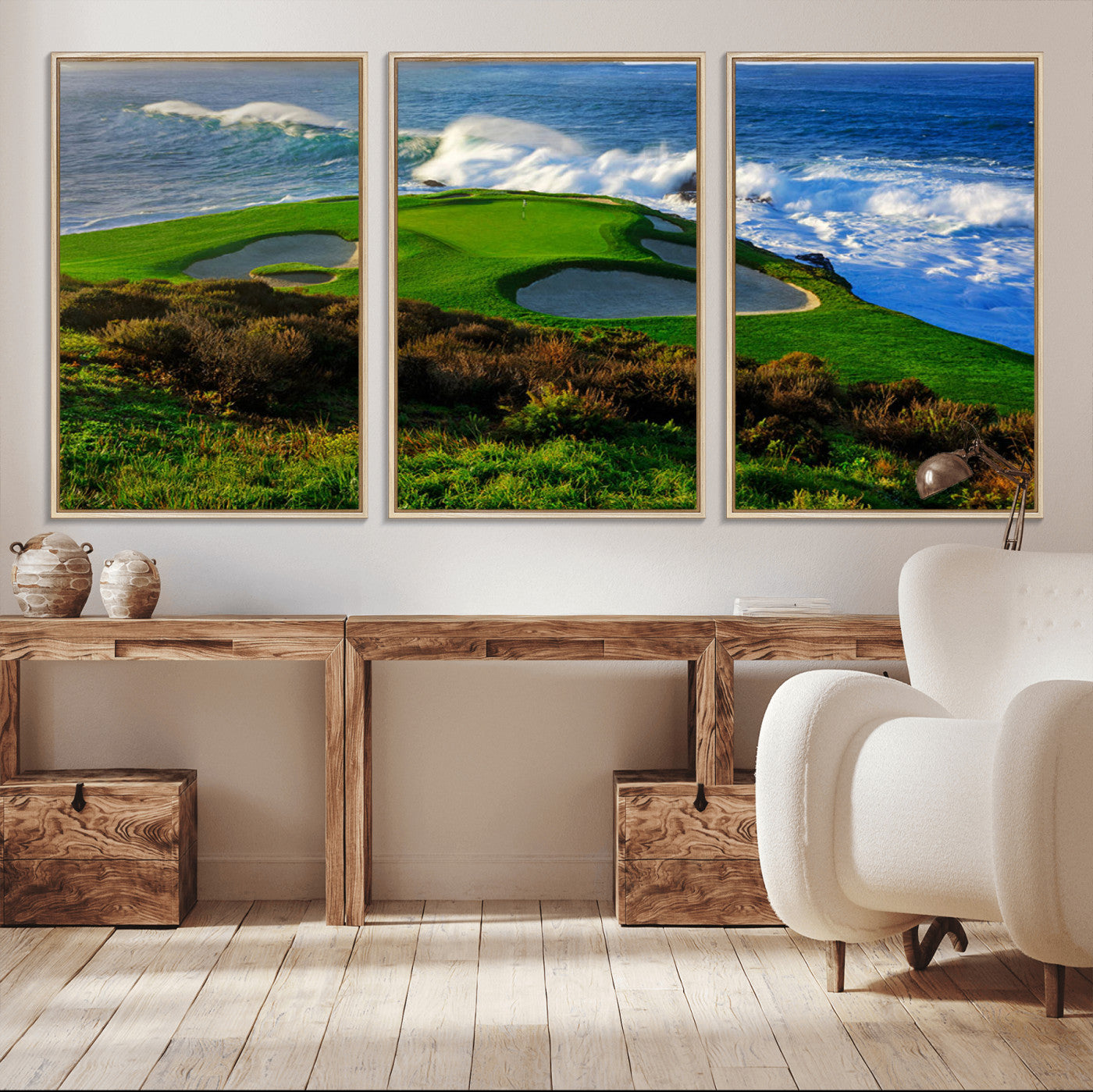 13644055-MGV-CV-36X24-Golf Wall Art – Oceanfront Green Canvas Print, Scenic Coastal Course Photography Decor for Bedroom, Living Room, Office, Sports