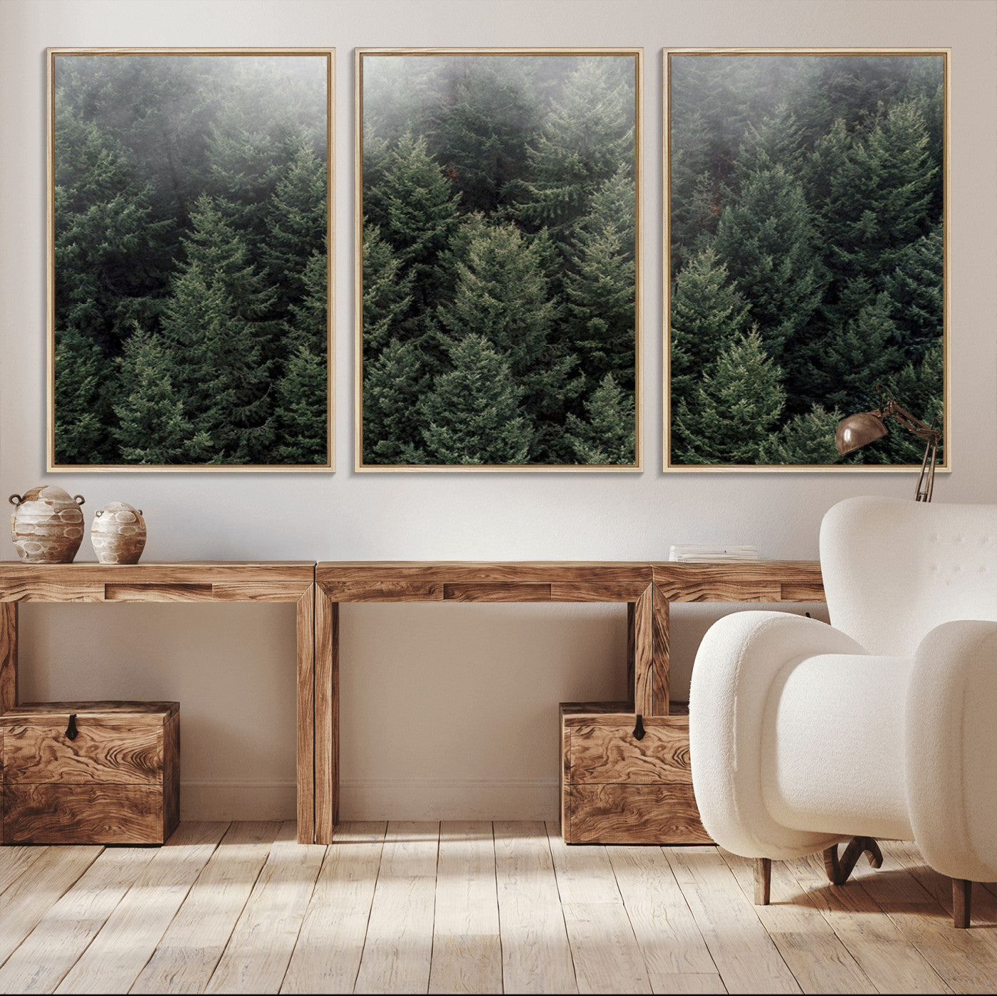 84059409-MGV-CV-36X24-Forest Wall Art – Misty Evergreen Trees Canvas Print, Tranquil Nature Photography Decor for Bedroom, Living Room, Office, Cabin or