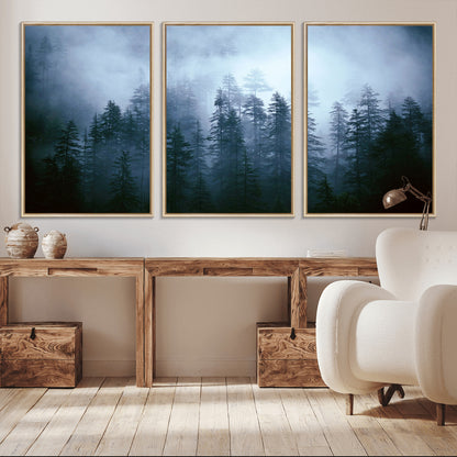 93439624-MGV-CV-36X24-Forest Wall Art – Misty Pine Trees Canvas Print, Moody Nature Photography Decor for Bedroom, Living Room, Office, Cabin, Lodge or