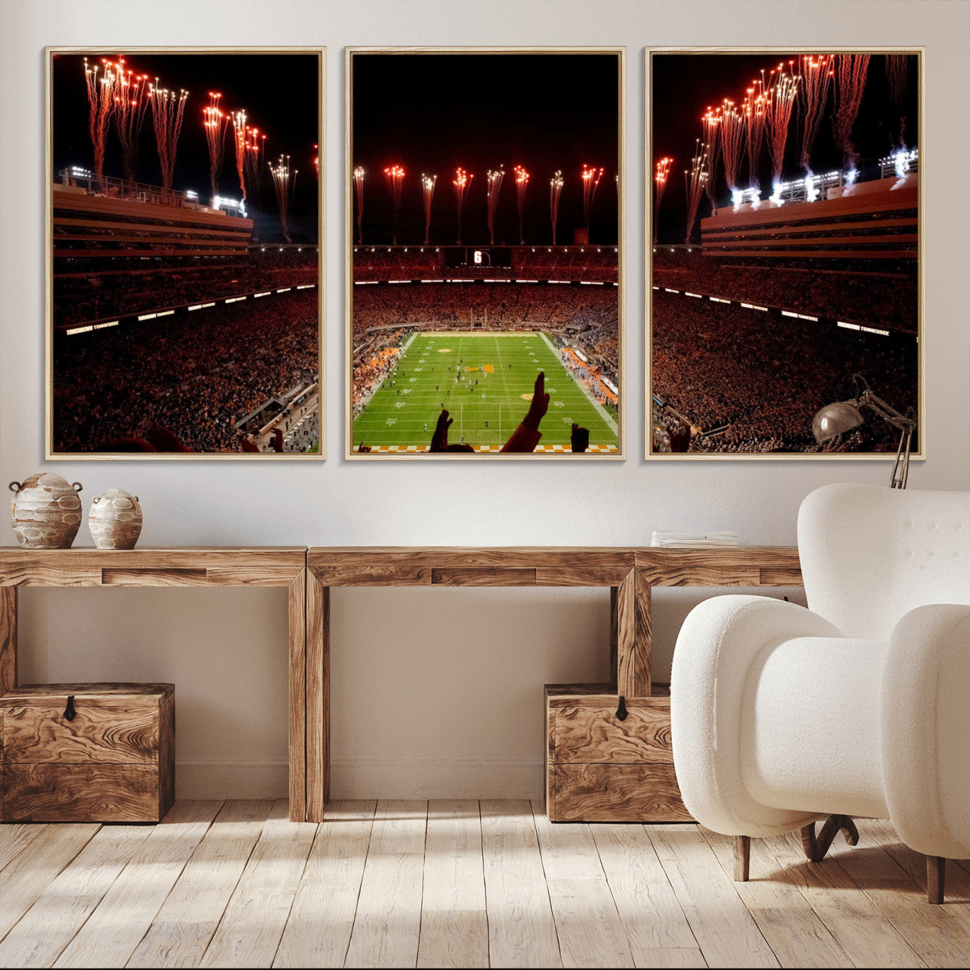 73358115-MGV-CV-36X24-Tennessee Volunteers Wall Art – Neyland Stadium Fireworks Night Game Canvas Print, Vols Football Checkerboard Endzone Sports Decor