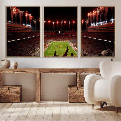 73358115-MGV-FC-60X30-3P_Natural-Neyland Stadium Wall Art – Panoramic Tennessee Volunteers Night Game Canvas Print, Fireworks Football Celebration Sports Decor for