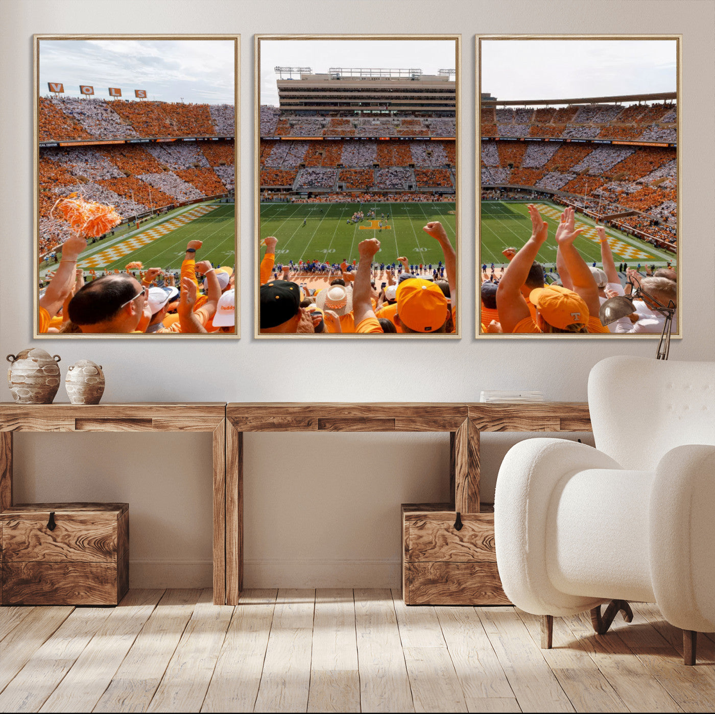 76011417-MGV-CV-36X24-Neyland Stadium Wall Art – Panoramic Tennessee Volunteers Checkerboard Crowd Canvas Print, Day Game Football Celebration Sports