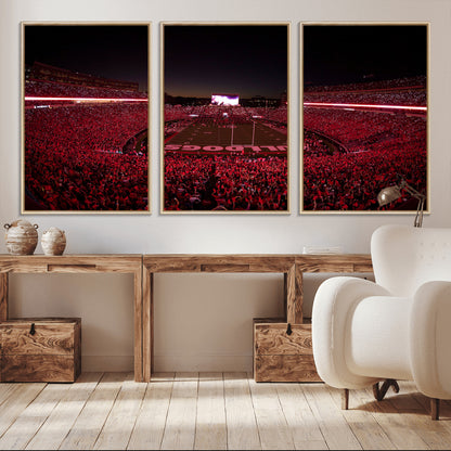 38331045-MGV-CV-36X24-Sanford Stadium Wall Art – Panoramic Georgia Bulldogs Red Light Game Football Canvas Print, Night Crowd Sports Decor for Office,