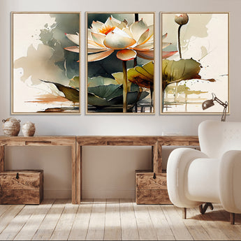 46359-MGV-CV-36X24-Lotus Blossom Wall Art Canvas Print, Framed Water Lily Art Picture Print, Zen Flower Perfect Zen Botanical Decor Artwork