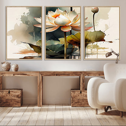 46359-MGV-CV-36X24-Lotus Blossom Wall Art Canvas Print, Framed Water Lily Art Picture Print, Zen Flower Perfect Zen Botanical Decor Artwork