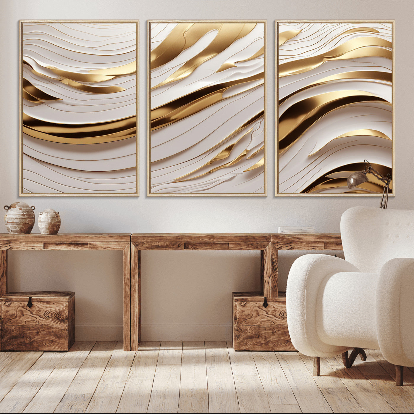 41237-MGV-CV-36X24-Gold Waves Wall Art Canvas Print, Framed Elegant Flow Art Picture Print, Luxury Layers Perfect Minimal Luxe Decor Artwork