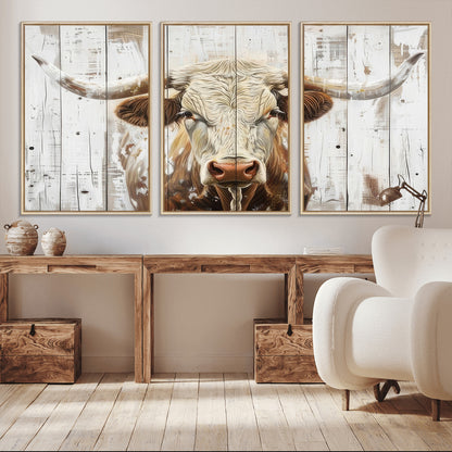 10840-MGV-CV-36X24-Texas Longhorn Wall Art Canvas Print, Framed Rustic Bull Art Picture Print, Western Cattle Perfect Rustic Western Decor Artwork
