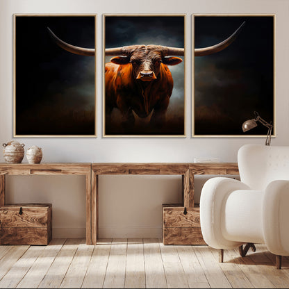 12484-MGV-CV-36X24-Texas Longhorn Wall Art Canvas Print, Framed Western Bull Art Picture Print, Moody Cattle Perfect Moody Western Decor Artwork