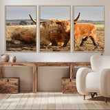 88780-MGV-CV-36X24-Highland Cow Wall Art Canvas Print, Framed Cow Calf Art Picture Print, Scottish Cattle Perfect Rustic Farmhouse Decor Artwork