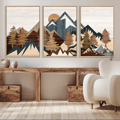 80300-MGV-CV-36X24-Geometric Mountains Wall Art Canvas Print, Framed Stylized Trees Art Picture Print, Graphic Forest Perfect Rustic Abstract Decor