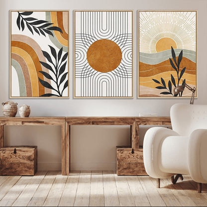 32359-MGV-CV-36X24-Modern Sun Wall Art Canvas Print, Framed Retro Horizon Art Picture Print, Sunburst Design Perfect Mid Century Boho Decor Artwork