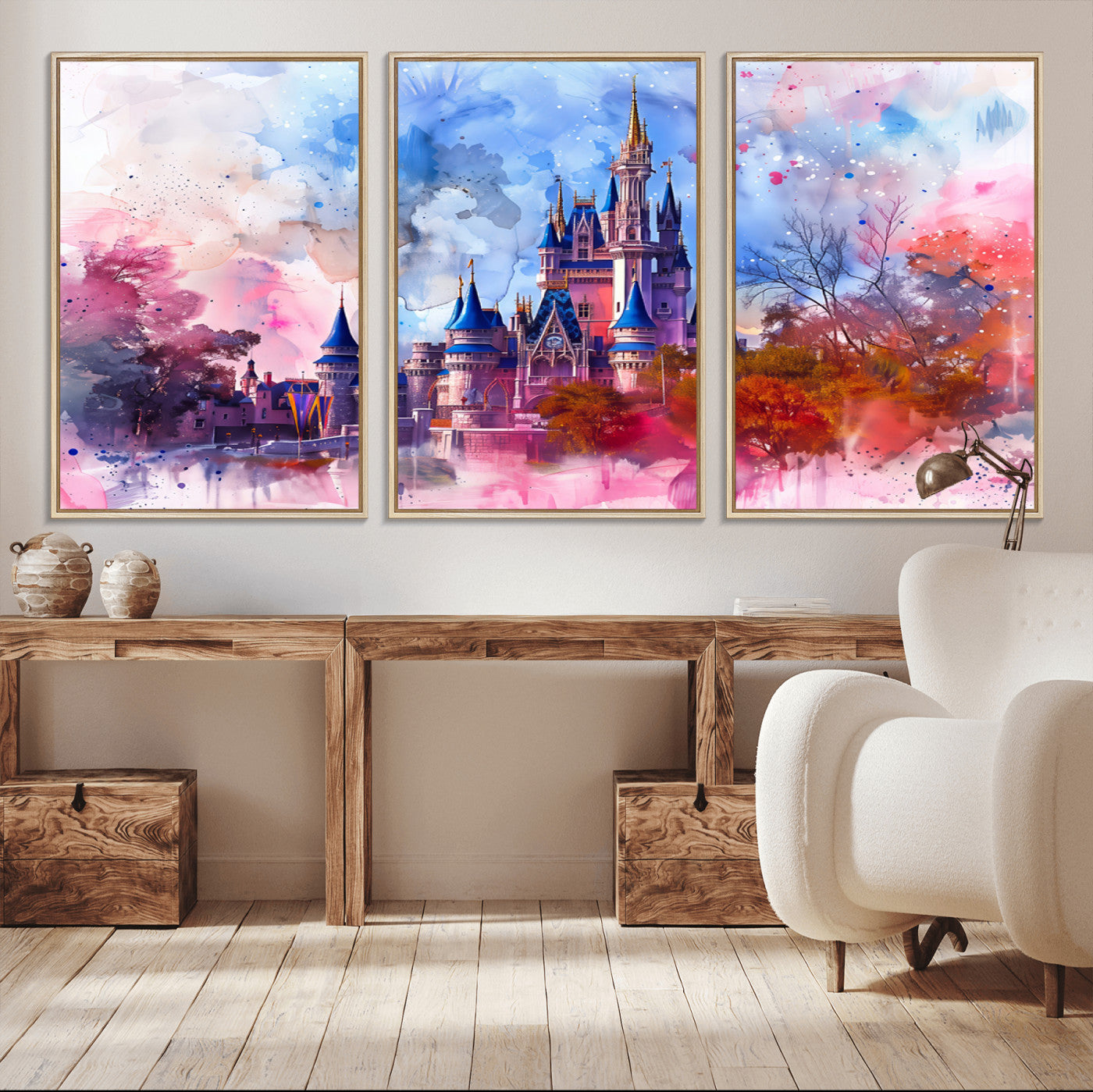 15129-MGV-CV-36X24-Disney Castle Wall Art Canvas Print, Framed Cinderella Palace Art Picture Print, Fantasy Kingdom Perfect Whimsical Fairytale Decor