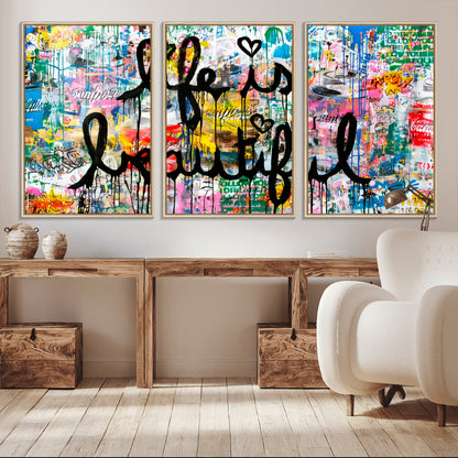 36856-MGV-CV-36X24-Life Is Beautiful Wall Art – Colorful Graffiti Canvas Print, Modern Street Style Artwork, Inspirational Decor for Living Room,
