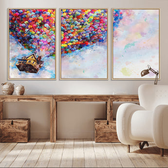 18792-MGV-CV-36X24-Up Movie House Wall Art Canvas Print, Framed Carls Journey Art Picture Print, Up Inspired Perfect Animated Whimsical Decor Artwork