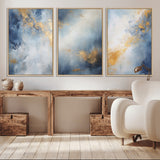 41836-MGV-FC-60X30-3P_Natural-Abstract Gold Wall Art Canvas Print, Framed Blue Layers Art Picture Print, Elegant Cloud Perfect Elegant Minimalist Decor Artwork