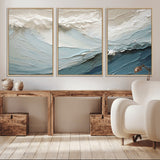 53646-MGV-CV-36X24-Ocean Wave Wall Art Canvas Print, Framed Textured Seascape Art Picture Print, Modern Ocean Perfect Minimal Coastal 2/2 Decor